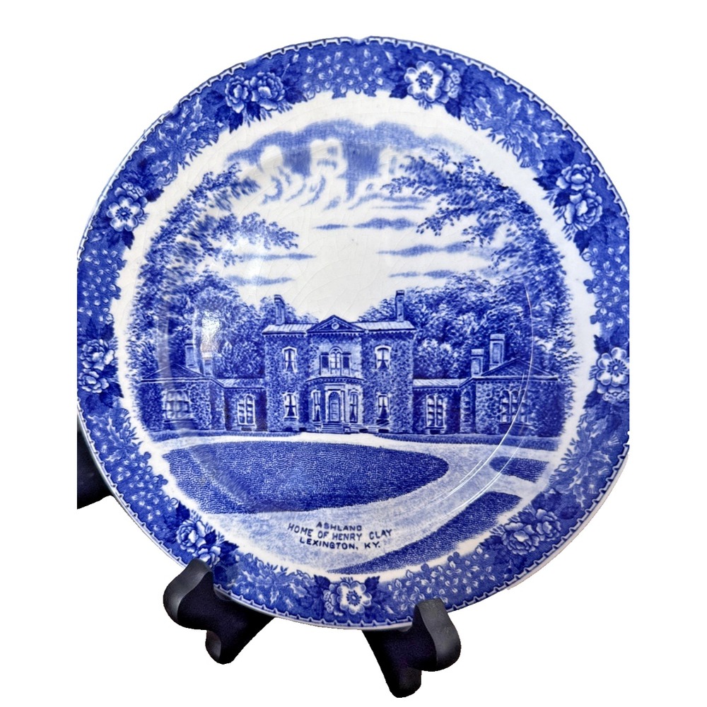 Adams Home of Henry Clay Ashland Lexington KY Blue White Plate 7 In England